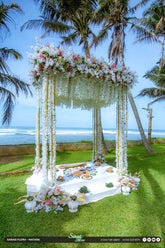 White Pink & Gold Floral Vines Poruwa - Romantic Wedding Altar Sri Lanka